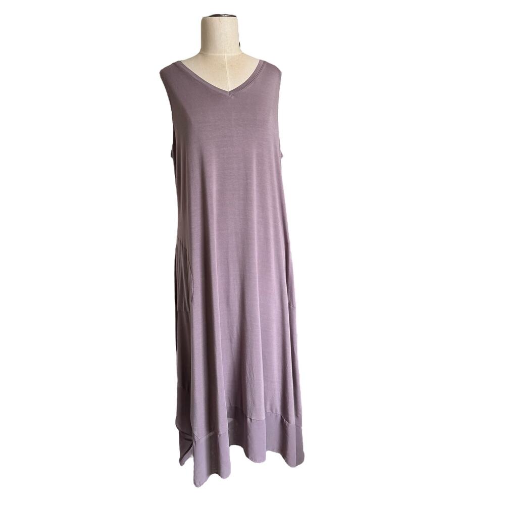 LOGO by Lori Goldstein Dress Womens 1X Lavender Mixed Media Sheer Hem Pockets